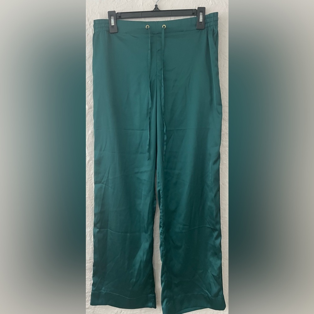 Soma Women's Teal Satiny Wide Leg Drawstring Pajama Pants Pockets; Size M